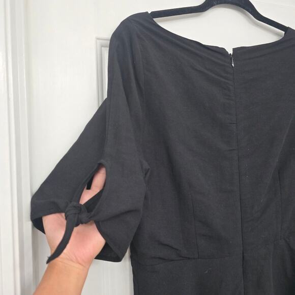 Women’s Linen Blend Black Midi Dress Coastal Minimalist OldMoney work to evening - Picture 7 of 14